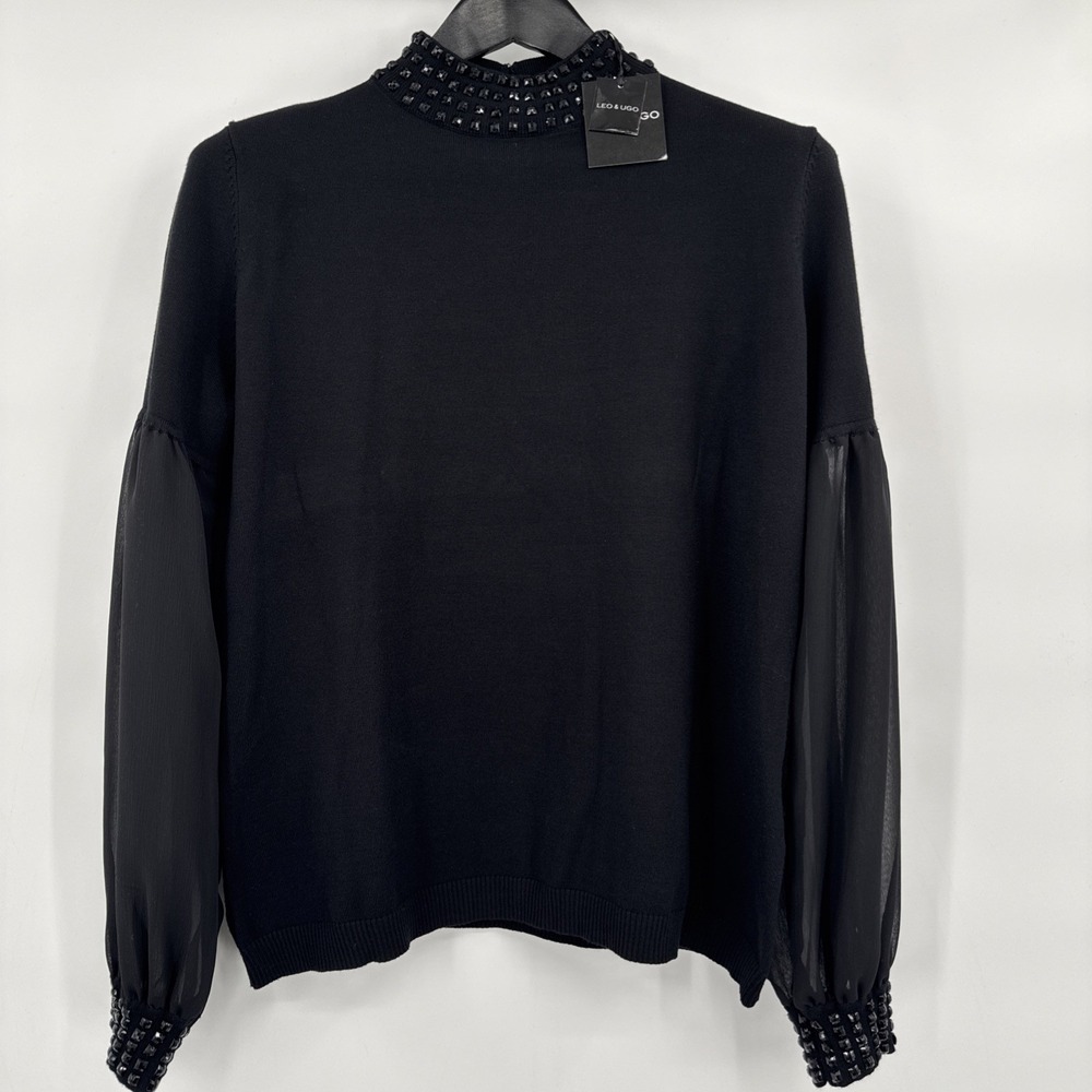 LEO & UGO SWEATER BLOUSE, NEW Lightweight Beaded‎ Formal Size 12/5 Classic